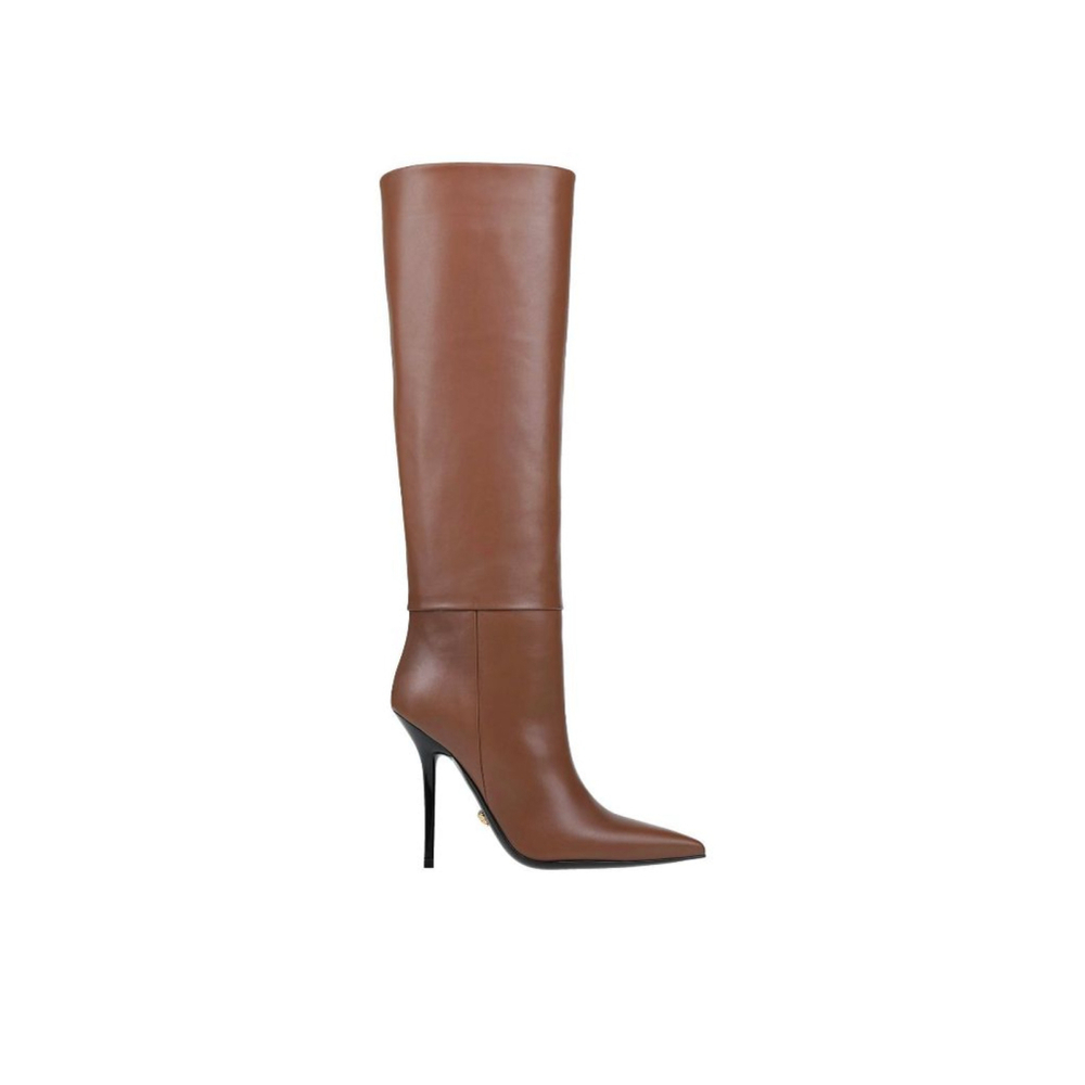 Versace Brown Knee-High Leather Stiletto Boots Size 8.5